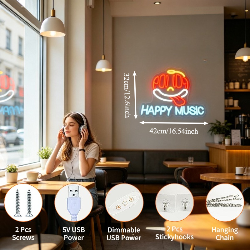 Happy Music Neon Sign LED Neon - Party Games Shop 评论和价格