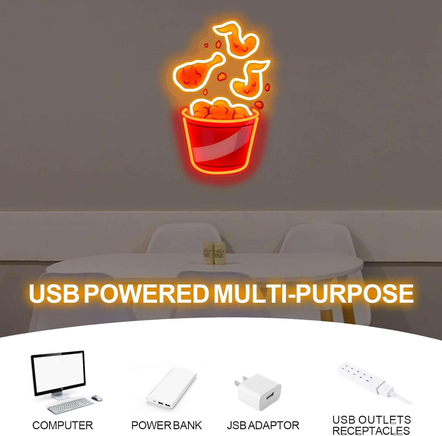 Fried Chicken Neon Sign USB Di - Party Games Shop 评论和价格