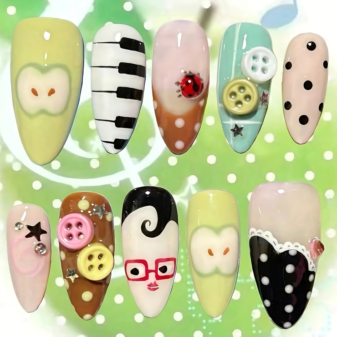 10pcs Medium Almond Long Nails - Party Games Switch 评论和价格