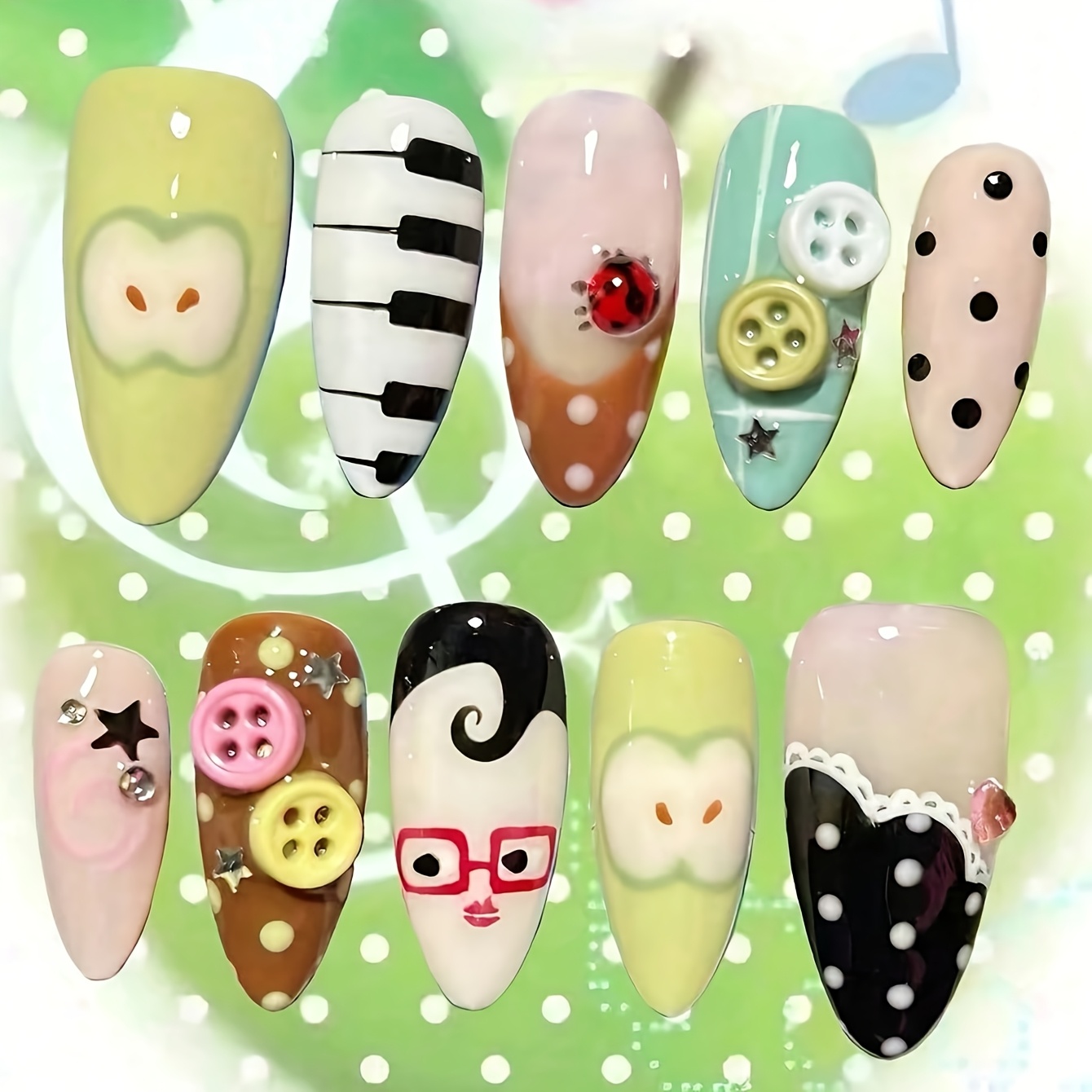 10pcs Medium Almond Long Nails - Party Games Switch 评论和价格
