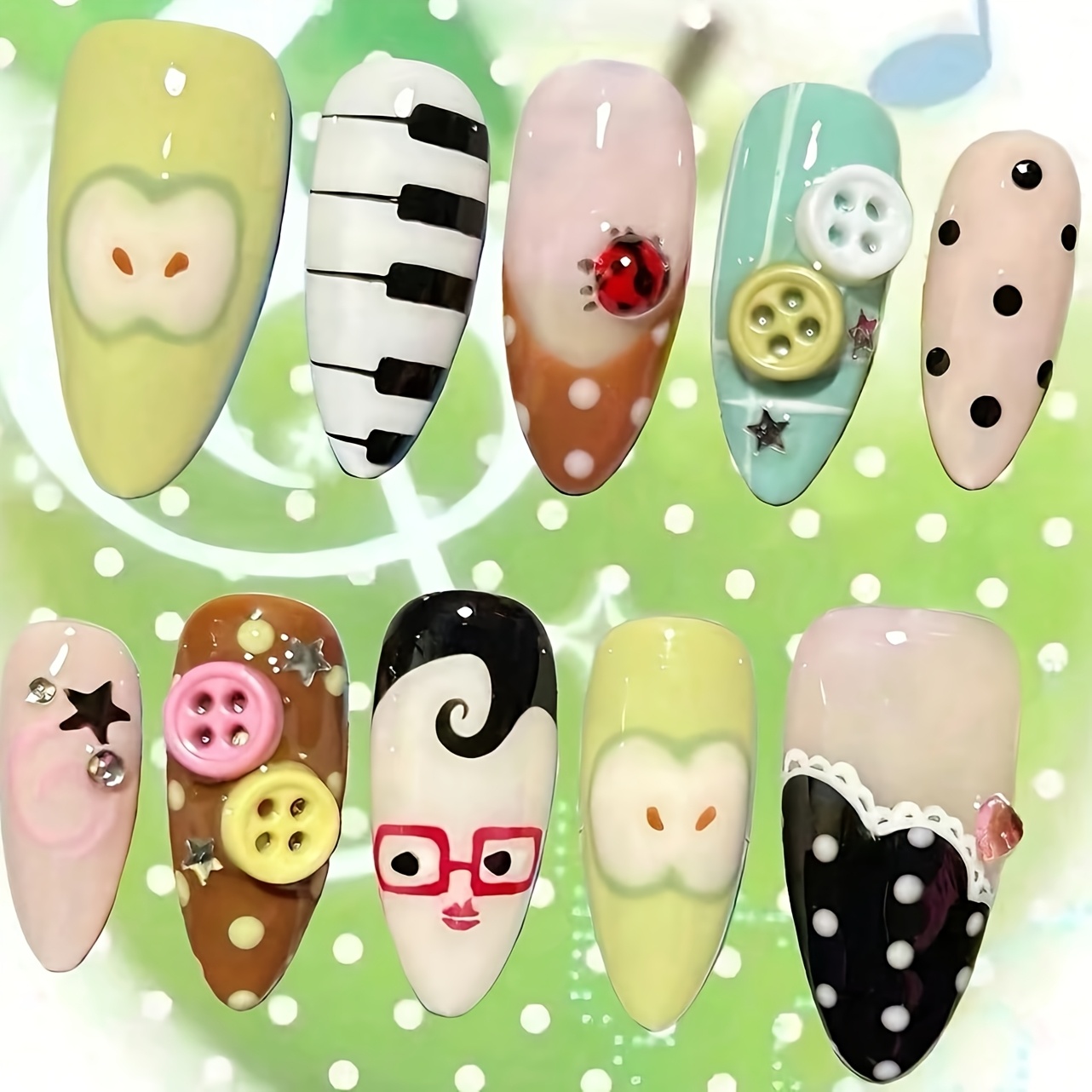 10pcs Medium Almond Long Nails - Party Games Switch 评论和价格